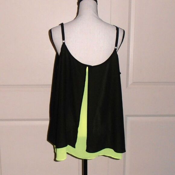 Torrid Size 2 Black & Neon Green Chiffon Cami Tank – Double Layered Flow - Picture 3 of 4